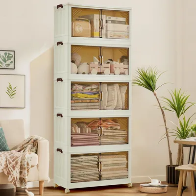 Produktbild von 630 QT stapelbare Aufbewahrungsboxen, klappbare Aufbewahrungsbox mit Magnettš¹ren, 5 Etagen, faltbare rollende Aufbewahrungseinheit