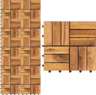 Produktbild von Izrielar 77 Stück Holzfliesen 12-Latten 7 qm, 30x30cm Terrassenfliesen Klickfliesen Balkonfliesen mit Drainagensystem, Wetterfest aus Akazienholz