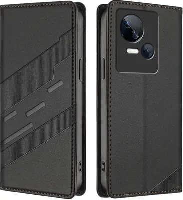 Produktbild von Hülle für Tecno Spark 10 5G, Kunstleder Brieftaschen Handyhülle mit Kartenfach und Standfunktion Schwarz
