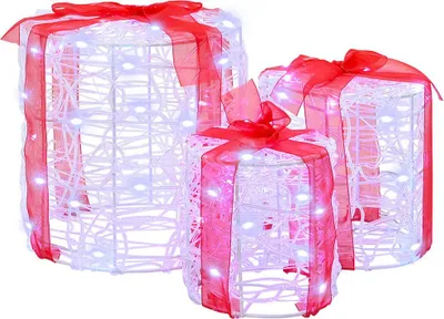 Image de Décoration de boîte cadeau 3 pcs Blanc froid 20 x 20 x 21 cm