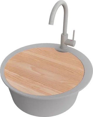 Produktbild von PRIMAGRAN Granitspüle Grau 53x53cm, Spülbecken Rund 1 Becken + Küchenarmatur 32x20cm + Ablauf-Set + Schneidebrett, Küchenspüle ab 50er Unterschrank - Pisa Max