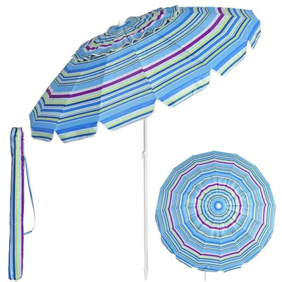 Image de Parasol de plage pliable, protection UV 50+, bleu clair, 200 cm, avec housse de protection