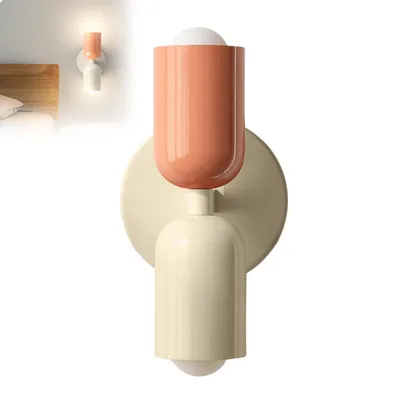 Produktbild von Wandlampe im Creme-Stil mit 2 Lichtköpfen,Kinderzimmer & Schlafzimmer Wandleuchte, Warmweiß, Up & Down Light, Weiß/Rosa mit beigefarbener Basis