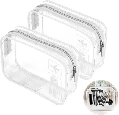 Immagine prodotto di Set di 2 custodie trasparenti Unyqoos®, dimensioni 20x6x16 cm, in PVC impermeabile, peso 60 g – adatte come bagaglio a mano, ideali per i controlli di sicurezza, perfette per viaggi e uso quotidiano