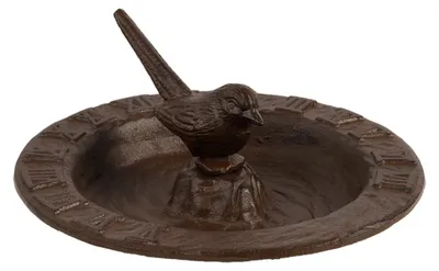 Image de Cadran solaire et bain d'oiseaux 2 en 1 - Marron - D 24,3 x H 9,3 cm