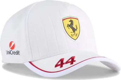 Produktbild von Scuderia Ferrari Team Cap Lewis Hamilton 2025, Offizieller Fanartikel, weiße Snapback-Cap mit #44 Stick & Ferrari-Wappen