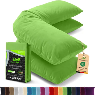 Produktbild von AR Line 2er Pack Jersey Kissenbezüge 40x145 Baumwolle – weich, atmungsaktiv, Seitenschläferkissen Bezug mit Reißverschluss, in Farbe: Apfelgrün