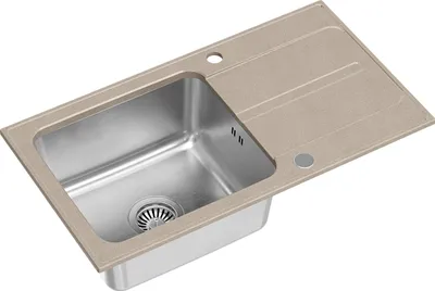 Produktbild von QUADRON Spülbecken 1-Becken Spüle | Größe: 78 x 43 x 20 cm | RALPH 111 | Küchenspüle Granit & Edelstahl mit Siphon | Beige & Stahl