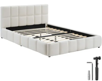 Obrázek produktu pro Postel tectake® Shirley s čalouněním z plyšové látky a prošívaným vzorem, nosnost 250 kg