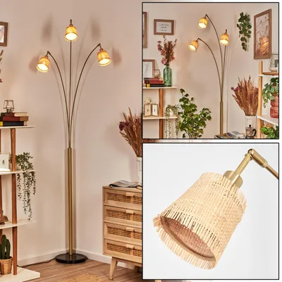 Produktbild von Intissans Stehlampe aus Metall/Bast in Schwarz/Messing gebürstet/Natur