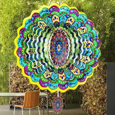 Produktbild von Famanu Windgong 30 cm aus Edelstahl für den Außenbereich - multicolor Mandala Design