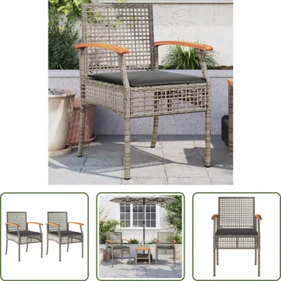 Produktbild von The Living Store Gartenstühle mit Kissen 2 Stk. Grau Poly Rattan Akazienholz