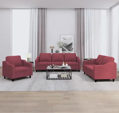 Produktbild von Maison Exclusive - 3-tlg. Sofagarnitur mit Kissen Weinrot Stoff
