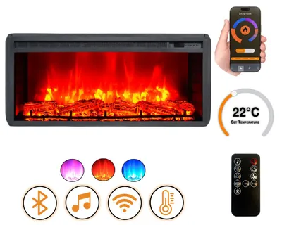 Zdjęcie produktu dla Kominek elektryczny „EF2” 1800 W | Głośnik Bluetooth | Efekt płomienia | Pilot zdalnego sterowania WLAN | Ogrzewanie 17–27 °C | DLC Home