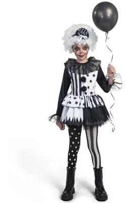 Clown-Kostüm schwarz-weiß, Harlekin für Mädchen, Halloween