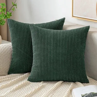 Obrázok produktu pre Sada 2 obliečok na vankúše Unyqoos ® Ribfluwelen, 40 x 40 cm, tmavozelená, na pohovku a stoličku