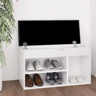 Obrázek produktu pro The Living Store Lavice na boty s polštářem White 80x30x47 cm Materiál na bázi dřeva