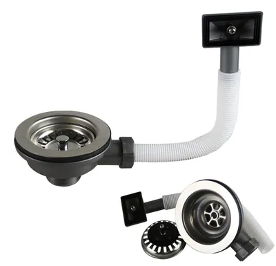 Image de Filtre de vidange en acier inoxydable avec trop-plein pour évier de cuisine, diamètre 114 mm