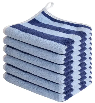 Zdjęcie produktu dla Ręczniki do twarzy, wielokrotnego użytku, do zmywania makijażu, ciemnoniebieskie w paski, zestaw 6 sztuk, 30,5 x 30,5 cm, mikrofibra