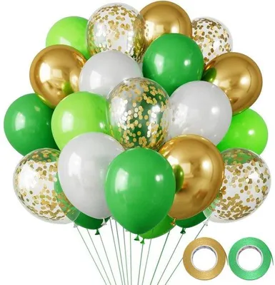 Productafbeelding van Verjaardags- en bruiloftsballonnen, 30 kleurrijke ballonnen, geschikt voor verjaardagen, bruiloften, babyshowers en doopdecoraties, groen-goud, 25 cm