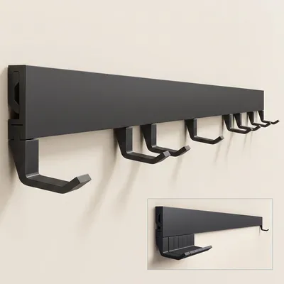 Produktbild von doporro Wandgarderobe aus Aluminium mit verschiebbaren Garderobenhaken, Garderobenleiste mit Kleiderhaken für Flur, Bad, 80 cm, Matt Schwarz, Stalo10