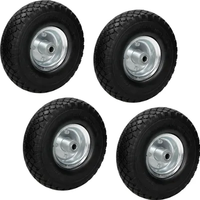 Produktbild von ECD Germany 4er Set Sackkarrenrad Blockprofil aus pannensicherem PolyurethanVollgummi, 3.00-4 / Ø260x85mm, mit Kugellager und Stahlfelge, 120kg Tragkraft, Schwarz