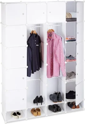 Image de Armoire modulable à clics - 18 compartiments - 145 x 200 cm - Armoire en plastique XXL - Grande armoire de rangement - Blanche