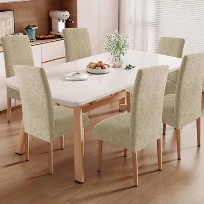 Produktbild von Famanu Stretch-Stuhlhussen 6 Stück - Moderne elastische Stuhlhülle für Esszimmerstühle - Abnehmbare waschbare Stuhlbezüge - Khaki