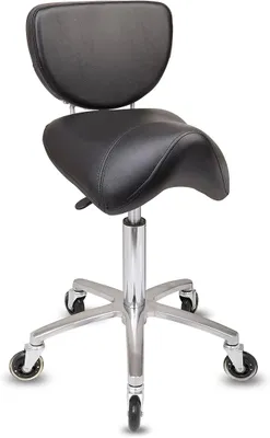 Produktbild von Rollhocker bis 160 kg - Premium Sattelsitz mit Lehne - Praxishocker (Premium Rollen) Drehhocker höhenverstellbar (55 cm bis 75 cm)