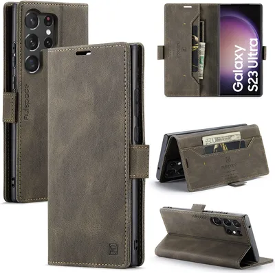 Produktbild von Galaxy S23 Ultra Brieftasche Hülle, Retro Kunstledertasche Stand Schutzhülle für Samsung Galaxy S23 Ultra Kupfer