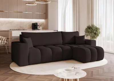 Produktbild von Idohome - Bubble Ecksofa OFI L Bouclé mit Schlaffunktion, Bettkasten modernes, Wohnzimmercouch - Farbe: Schwarz Quelle 100