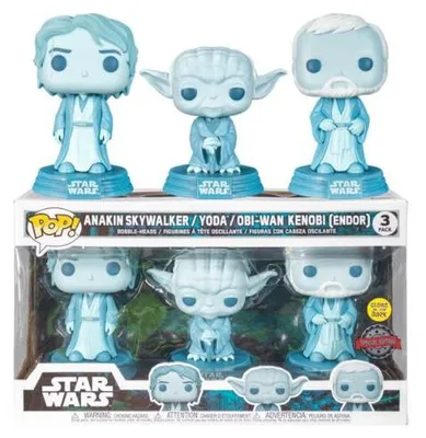 Productafbeelding van Funko Pop! 3-pack: Star Wars - Anakin Skywalker / Yoda & Obi-Wan Kenobi (Endor) 3-pack Force Ghosts - Exclusief, gloeit in het donker