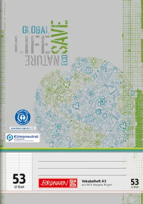 Obrázek produktu pro BRUNNEN 104313501 Slovníček Recyklace A5 linkovaný, s dělící čarou, Lin. 53 šedozelený