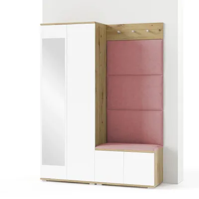 Produktbild von Garderoben-Set Aura Version 1: Kleiderschrank mit Polsterpaneelen, Schuhschrank Flur und Eingangsbereich (weiß/Artisan-Eiche /Trinity 23)