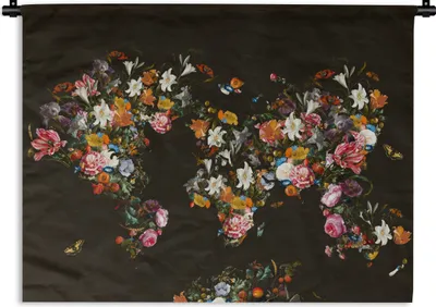 Produktbild von MuchoWow® Wandteppich Wandbehang Weltkarte - Blumen - Insekten 60x45 cm Tapisserie Dekoration Wandtuch - Das Schlafzimmer