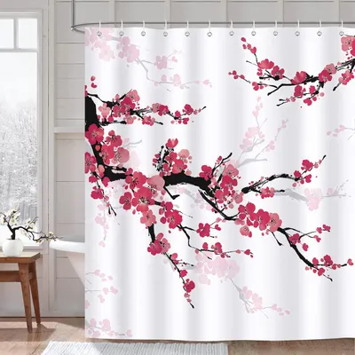 Produktbild von Famanu Duschvorhang Kirschblüte - Wasserdicht, Schimmelresistent und Inklusive Haken - 180 x 200 cm