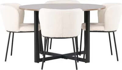 Produktbild von Durango Essgruppe Tisch Nussbaum Nachbildung und 4 Edina Stühle weiß.