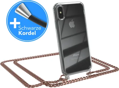 Produktbild von EAZY CASE Metall Handykette für Apple iPhone XS Max, Handyhülle mit Umhängeband, Silikonhülle, Metallkette für Smartphone in Rosa