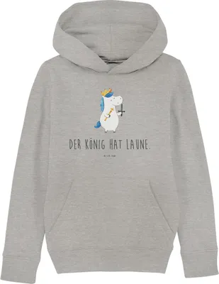 Produktbild von Mr. & Mrs. Panda Kinderpullover Einhorn König mit Schwert 12-14 Jahre (152/164) - Heather Grey - Geschenk, Ritter, Unicorn, Pullover, Sweater, Kapuzenpulli, Hoodie, Hoody