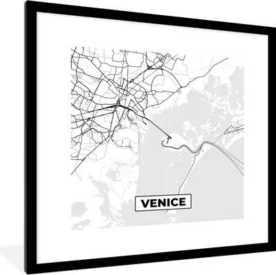 Produktbild von MuchoWow® Gerahmtes Poster Venedig - Stadtplan - Karte - Schwarz und weiß 40x40 cm - Poster mit Schwarzem Bilderrahmen Wandposter Rahmen Foto Bilder - Poster - Plakat im Rahmen