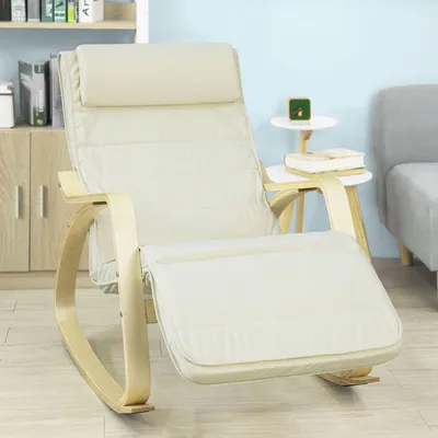 Produktbild von SoBuy Schaukelstuhl Schwingsessel Relaxsessel 5-Fach verstellbares Fussteil Beige FST16-W