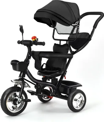 Produktbild von 4 in 1 Baby-Dreirad Kinderdreirad Lenkstange Fahrrad Baby Kinderwagen Schwarz