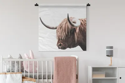 Produktbild von MuchoWow® Wandteppich Wandbehang Schottischer Highlander - Hörner 90x90 cm Tapisserie Dekoration Wandtuch - Wandaufhänger