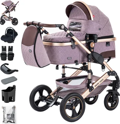 Immagine prodotto di Passeggino Daliya® BAMBIMO 3in1 con seggiolino i-Size, ruote in gomma e telaio in alluminio, sistema da viaggio con navicella/sedile sportivo 2in1, passeggino combinato