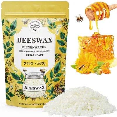 Immagine prodotto di Pastiglie di cera d'api bianca biologica, 200g, per uso cosmetico e nella produzione di candele