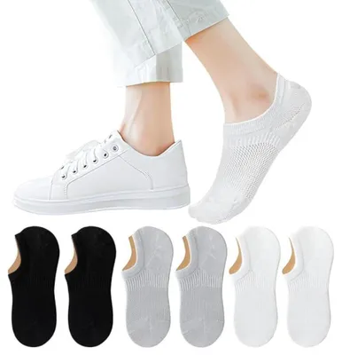 Produktbild von Herren-Sneakersocken - 6 Paar - Größe 38–44 - Baumwolle - Kurze Knöchelsocken - Weich und atmungsaktiv - Für Sneaker - Schwarz, Weiß und Grau