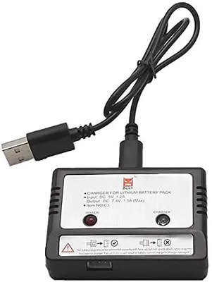 Zdjęcie produktu dla Ładowarka USB do baterii LiPo 7.4V 1800mAh | Kompatybilna z MJX B5W Bug 5W dronem RC, helikopterem RC | Wskaźnik LED, przenośna, czarna, plastik
