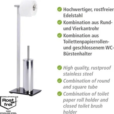 Image de Porte-brosse de toilettes sur pied en acier inoxydable argent brillant, 50 x 40 x 25 cm