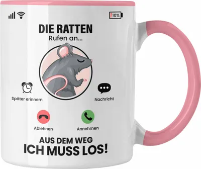 Produktbild von Trendation - Die Ratten Rufen An Tasse Geschenk für Ratten Züchter Besitzer Geschenkidee Lustig Spruch (Rosa)