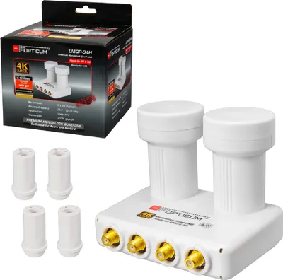 Produktbild von RED OPTICUM Monoblock Quad LNB LMQP 04H 0.1dB - LNB Doppelkopf für 4 Teilnehmer & 2 Satelliten mit integriertem DiseqC - 3D UHD 4K Ready - Monoblock LNB Astra Hotbird inkl. Wetterschutztülle